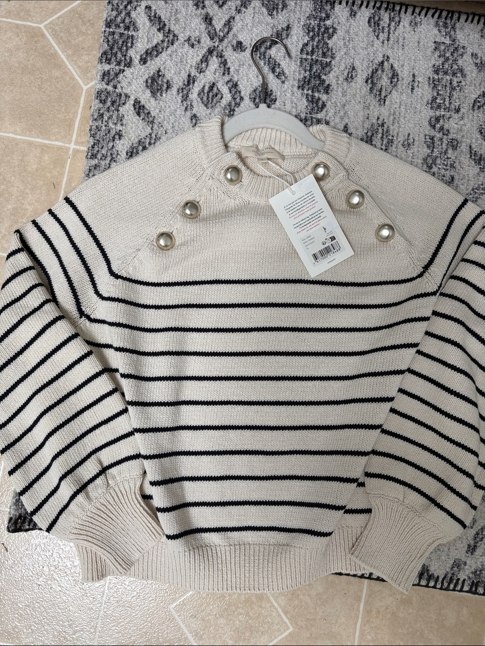 NWT Sézane Loélie Jumper Ecru/Navy - Picture 6 of 10